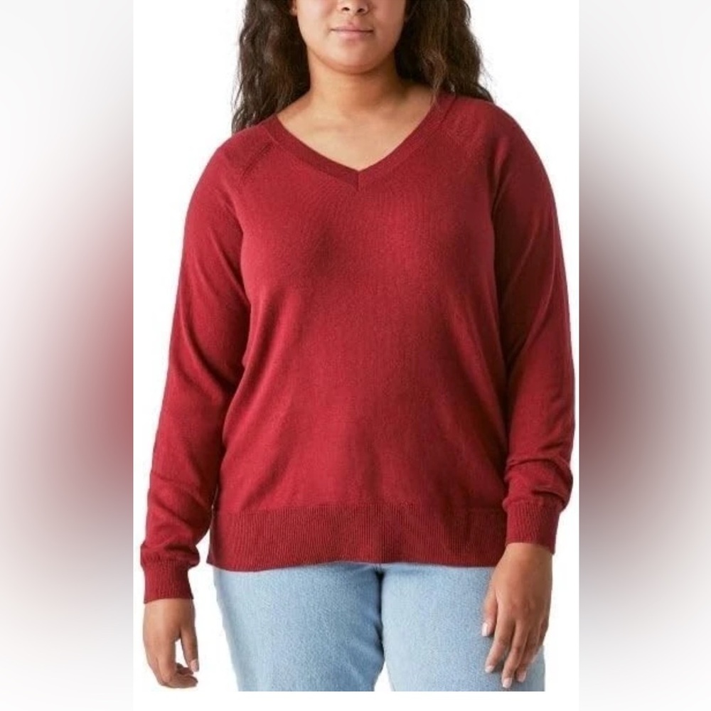 Lucky Brand Women's V-Neck Burgundy Sweater